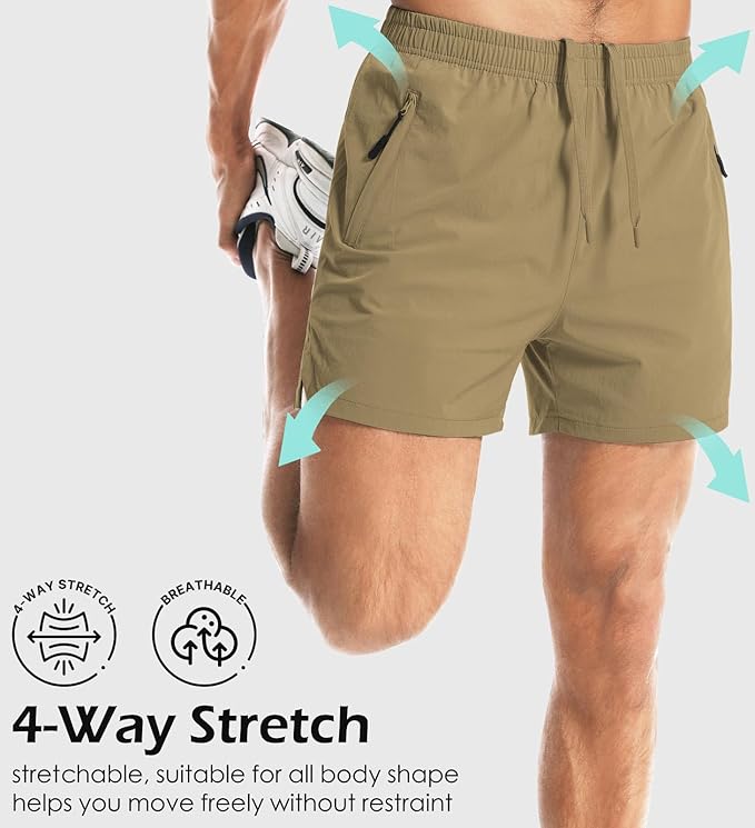 Aolesy Men's Gym Shorts Linerless & Liner - 5" Quick Dry Workout Running Shorts with Zip Pockets Sports Athletic Shorts