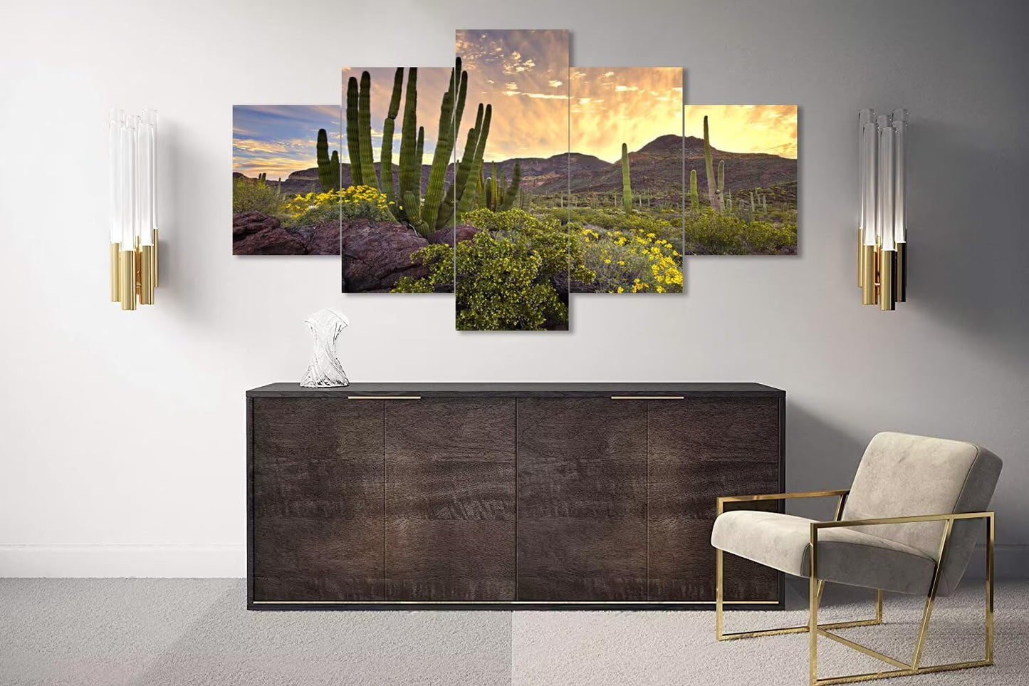 Sunrise Organ Pipe Cactus National Monument Canvas Wall Art for Living Room Bedroom Bathroom Home Decorations Framed Artwork Ready to Hang(60''W x 40''H)