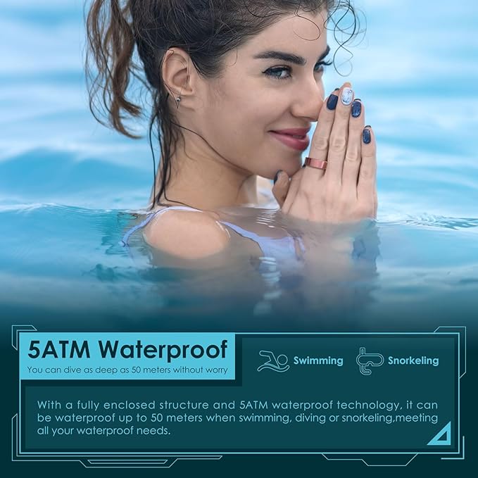 Smart Ring Health Monitoring 5ATM Waterproof Fitness Tracker with Glossy Titanium Surface Blood Oxygen/Sleep/Stress Tracking Women?™s Cycle Prediction Sport Ring Compatible with iOS/Android Gold 6