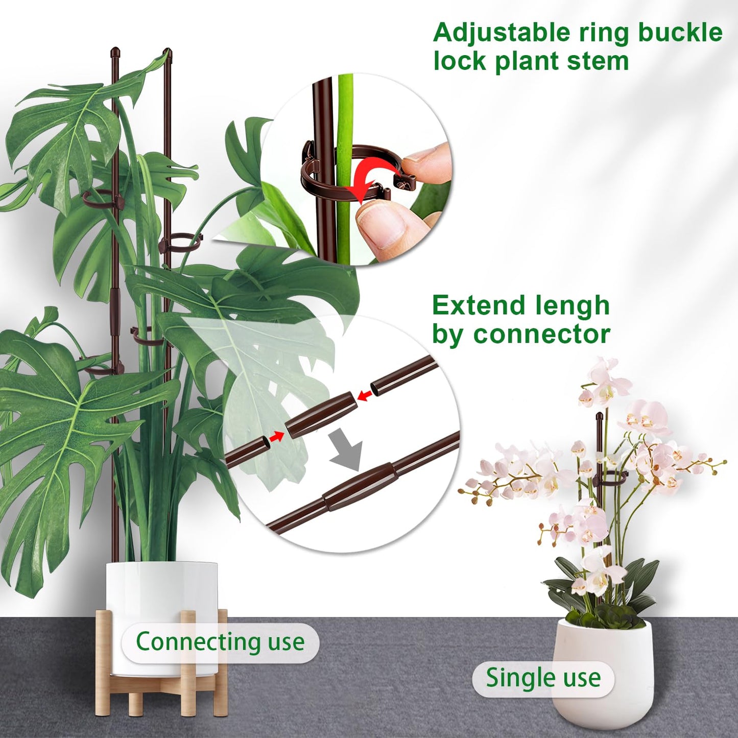 30Pcs Plant Support Stakes 17 inch SupKing Garden Orchid Sticks Extended to 3ft 4ft 5ft Plant Poles with Clips for Indoor Outdoor Potted Tomato Rose Amaryllis Vegetables Comes with 20 Ties(Brown)