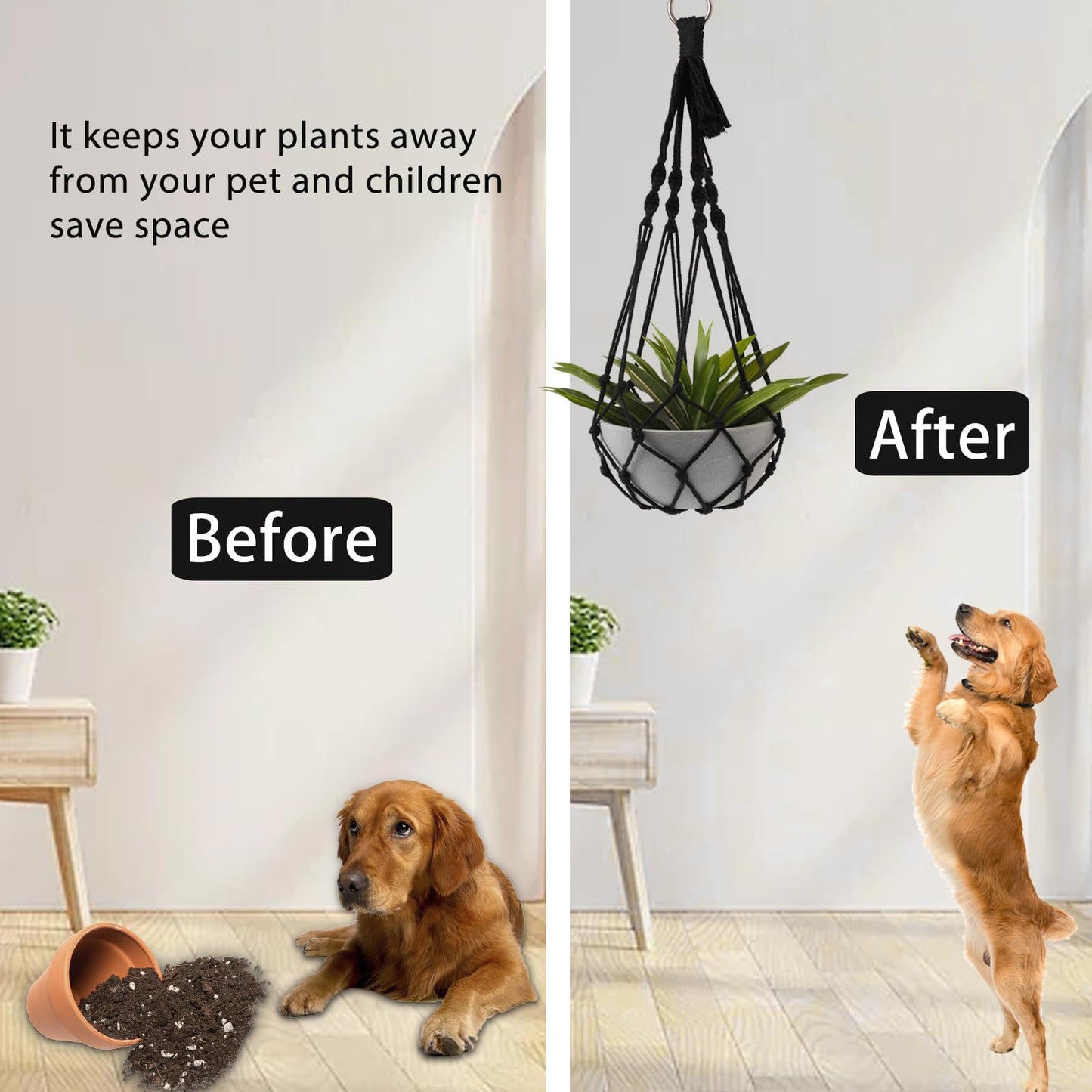 Artilady Black Plant Hanger Macrame Hanging Planter for Indoor Boho Plants Holder with Hooks Hanging Plant Basket Outdoor Window Wall Plants Home Decor (Black Macrame-2pcs)