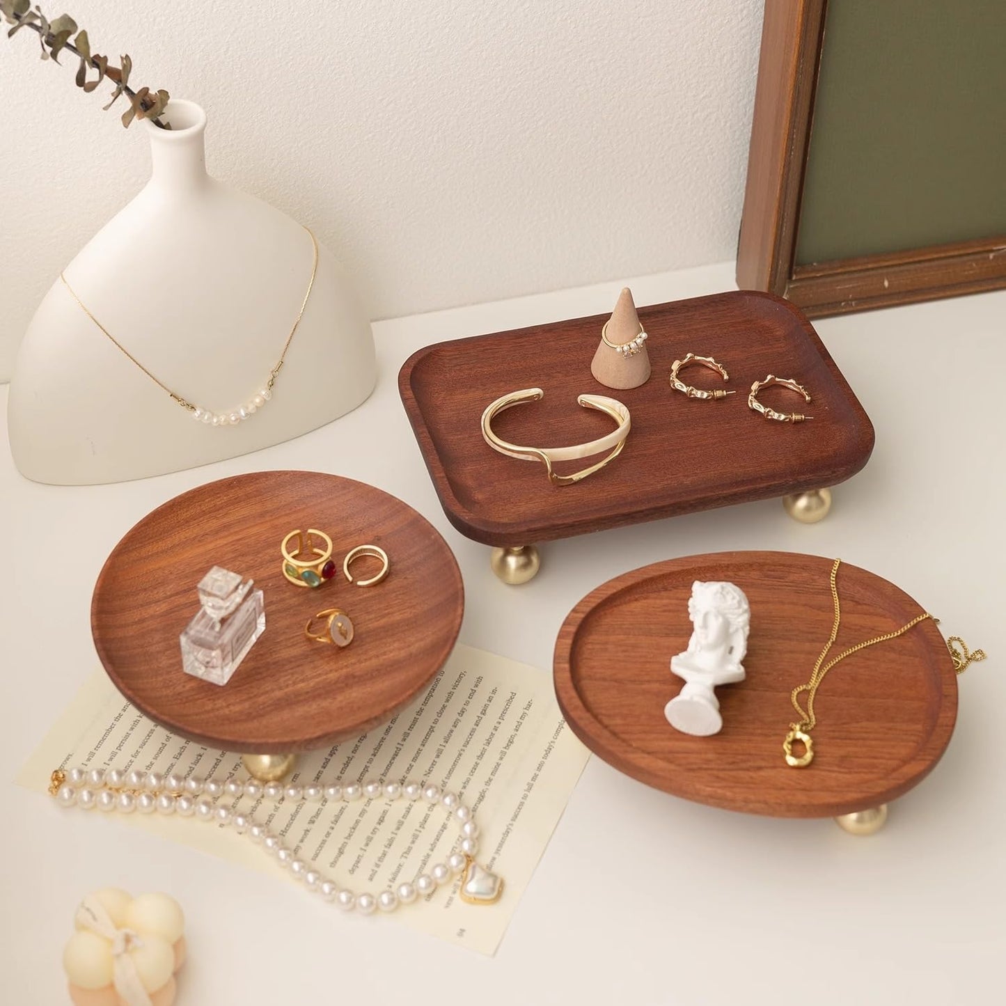 topathleticstore Wooden Jewelry Display Tray, Mothers Day Gifts Presentation Tray, Organizer for Rings, Necklaces, Earrings, Catchall Holder, Trinket Dish, Key Tray (Oval)