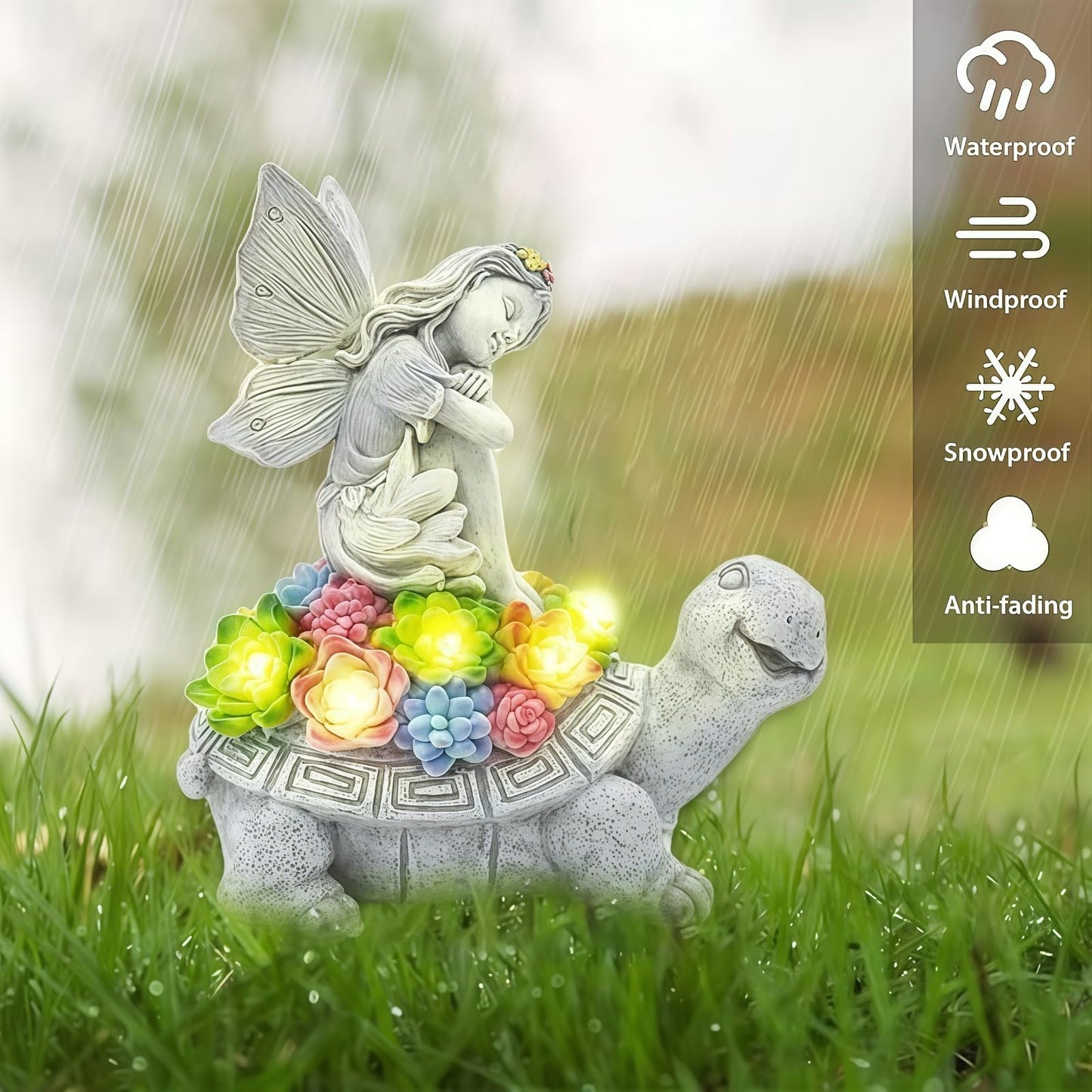 Aiyuolio Solar Angel Garden Statue，Solar Garden Statue Angel and Turtle,Figurines Outdoor Decor,Outdoor Solar Statue with LED Lights for Yard,Patio,Lawn Art Decoration,Housewarming Gift
