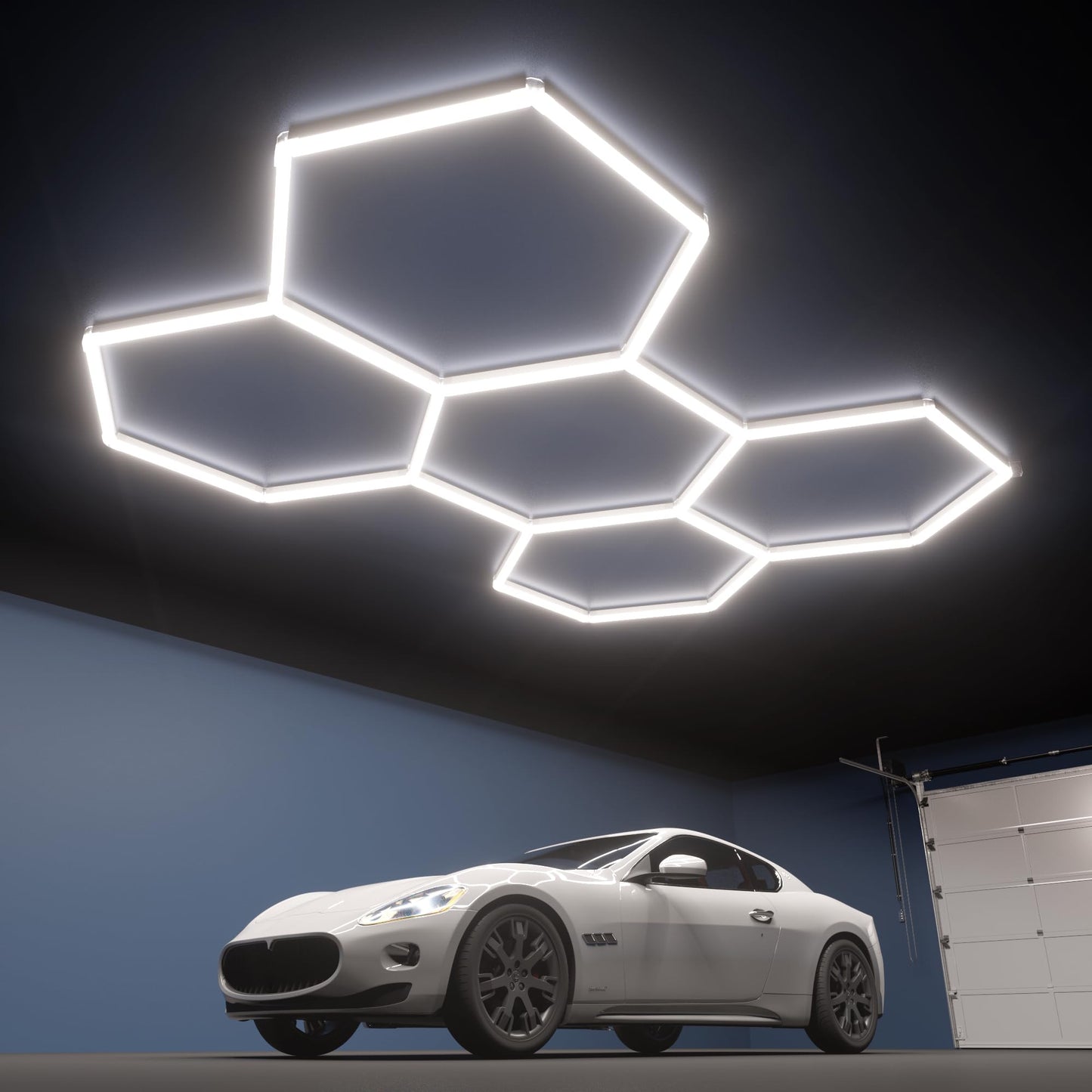 Litezone Hexagon Garage Lights, 5-HEX 240W 5000K Daylight Garage LED Lights, Modular Honeycomb Shop Light for Detailing, Workshop, Home Gym, Warehouse, DIY Workspace