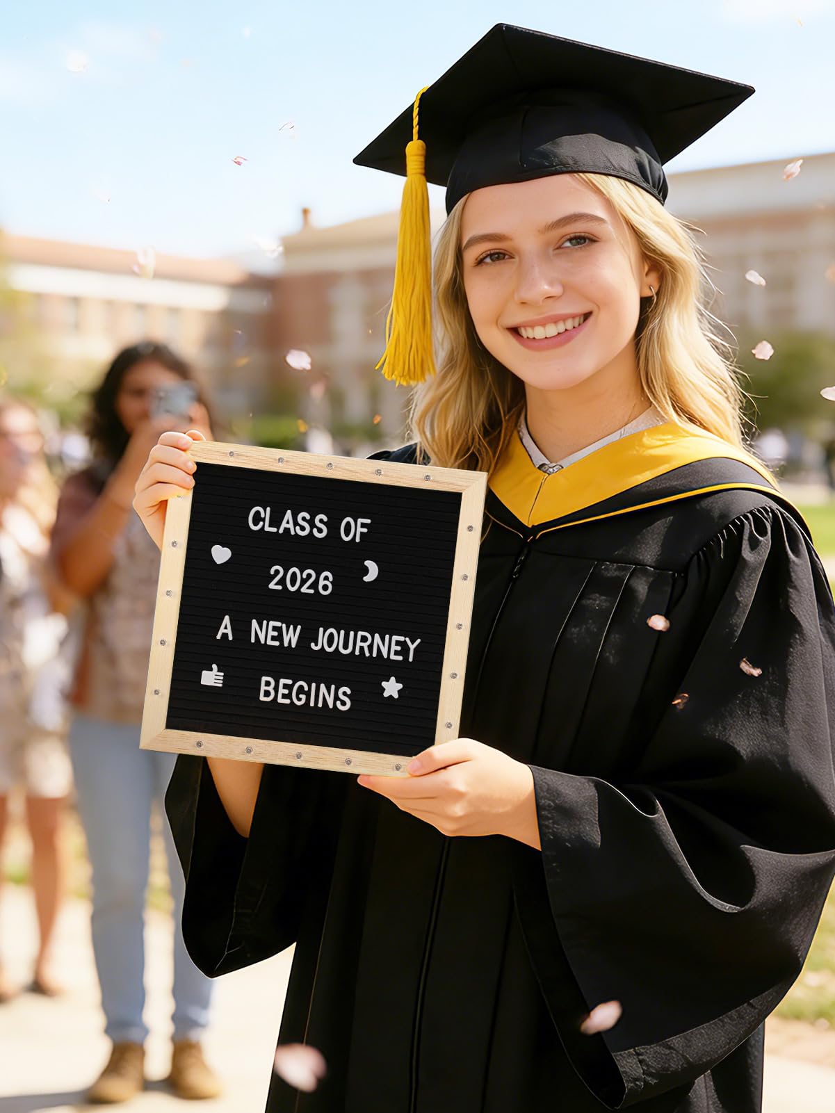 Changeable Felt Letter Board with LED Lights - 10×10" Message Custom Signs & Wood Stand & 450 Letters, Poster Board for Graduation/Baby/Pregnancy Announcement/Classroom Wall Decor Gifts, Black