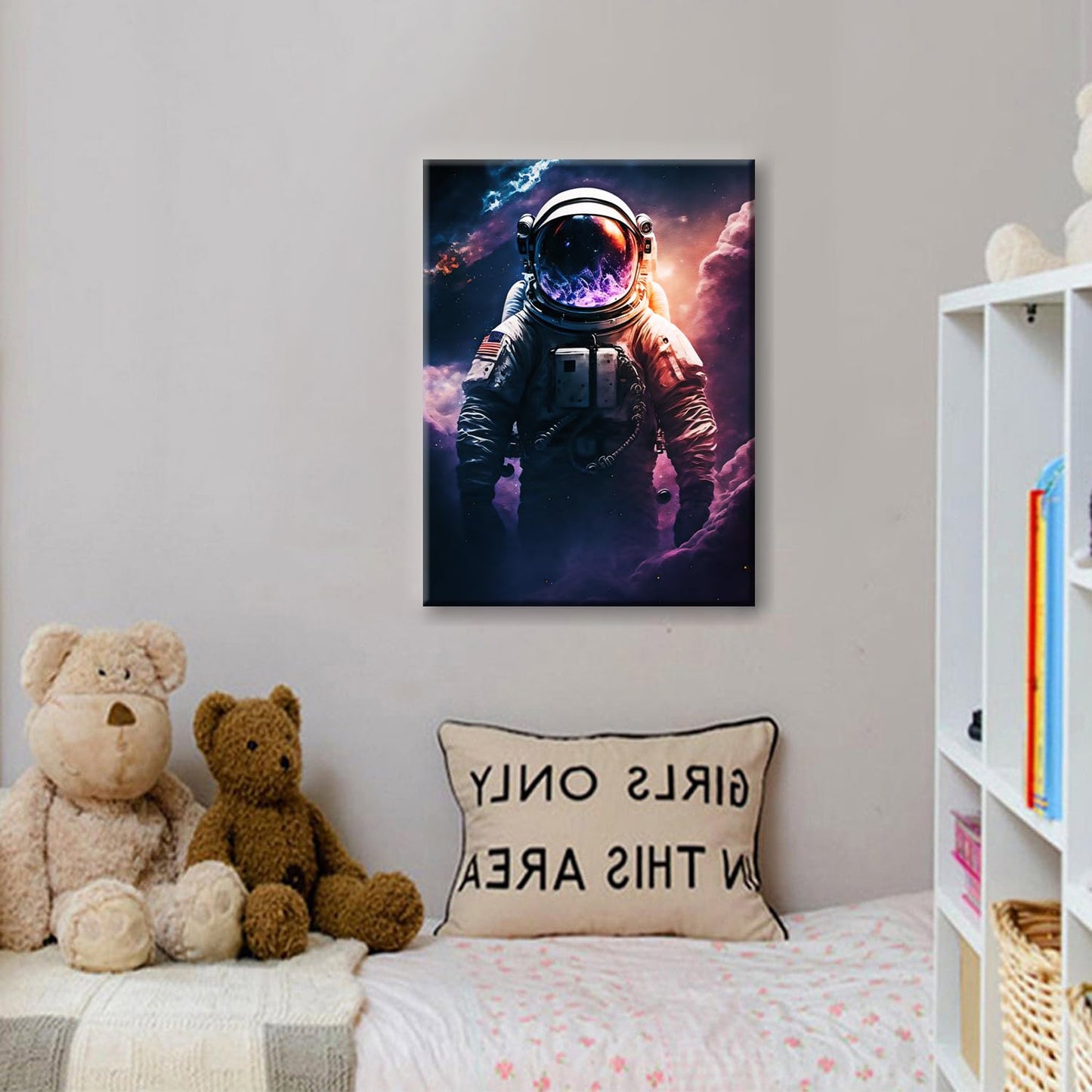 Framed Astronaut Wall Art Space Pop Culture Graffiti Street Art Painting Pictures Wall Decor Canvas Prints Modern Gifts For Man Artwork Space Boys Room Home Decor For Bedroom Living Room Office