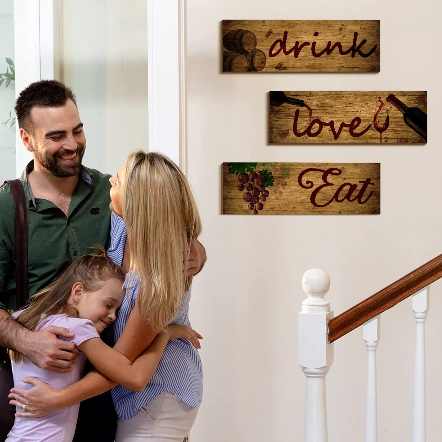 3 Pieces Red Wine Wall Art Wooden Barrel Wall Plaque Love,Eat,Drink Wood Signs Food Kitchen Decor Fruit Grape Wall Decor Retro Wine Cup/Bottle Picture for Dining Room Wine Cellar Artwork (Black)