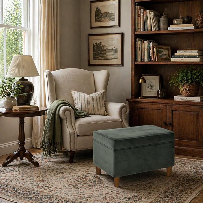Spatial Order Home Decor | Dinah Collection Modern Storage Ottoman | Ottoman with Storage for Living Room & Bedroom(Loden Green Velvet)