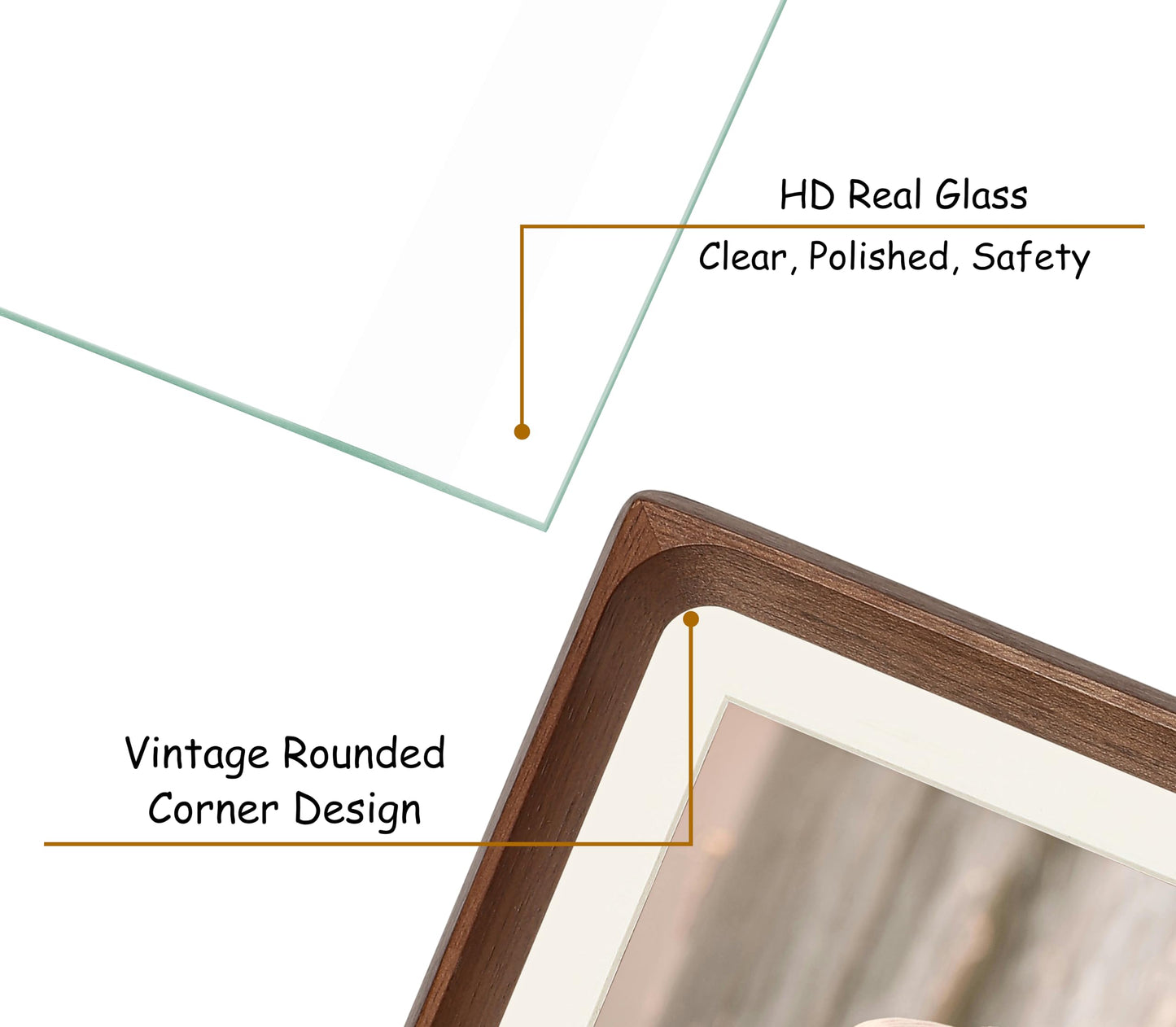 VAUWINEK 5x7 Picture Frame, Display Photos 4x6 with Mat or 5x7 without Mat, Made of Solid Natural Walnut Wood with Real Glass Vertical Horizontal Standing for Desk Tabletop Wall Hanging Gallery Frame