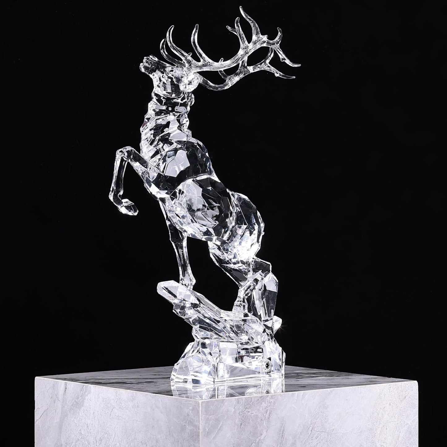 oliruim Acrylic Reindeer Christmas Decor Figurine - Modern Elegant Clear Reindeer Ornaments for Christmas Indoor Decor, Holiday Centerpiece, Living Room, Fireplace, Table Display (Clear, Jumping 13")