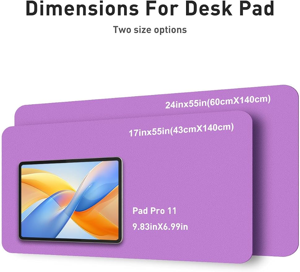 Aothia Faux Leather Desk Mat - Non-Slip PU Leather Desk Blotter, Waterproof Writing Surface, Large Desk Pad for Office & Home (Iris Violet, 55" x 17")