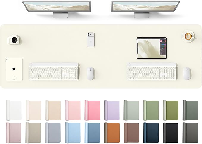 YSAGi Leather Desk Protector, Office Mat, Large Mouse Mat, Non-Slip PU Leather Blotter, Laptop Desk Mat, Waterproof Writing Pad for Office and Home(Cream, 63" x 17.2")