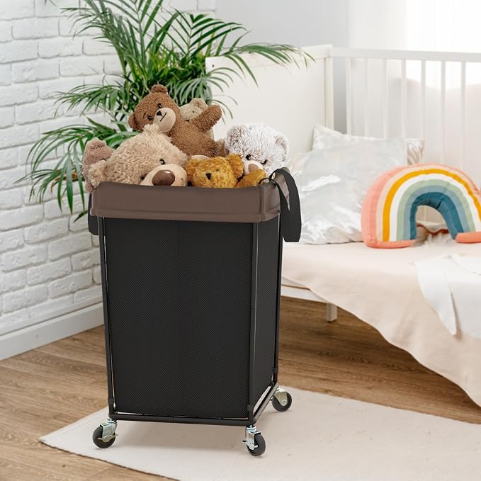 2PK Laundry Hamper with Wheels, Rolling Laundry Basket with Wheels Laundry Sorter Cart, Narrow Slim Clothes Hamper Organizer with Sturdy Metal Frame