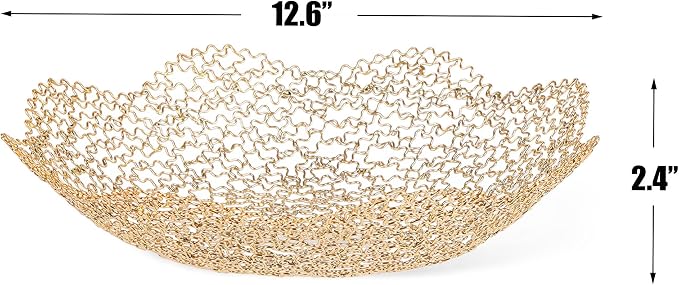 IBWell Decorative Dish for Home Decor and Centerpieces - Gold Vegetable Fruit Bowl Basket(Large) for Kitchen Counter， Table Centerpieces for Dining Room and Living Room Decor (Gold, Large)