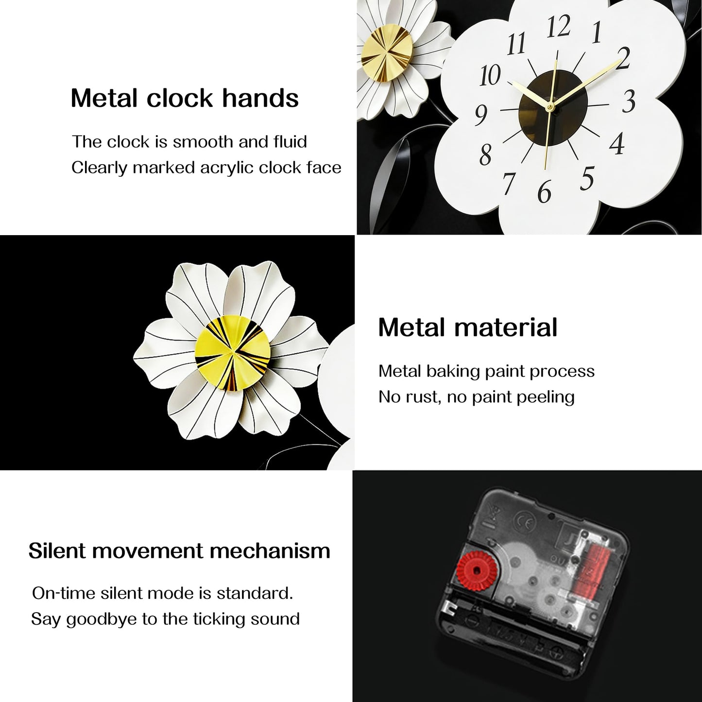 LIYUANSI Artistic Flower-Shaped Wall Clock, Modern Minimalist Metal Wall Decor for Living Room, Bedroom, Office, 24"x34.5" Elegant Petal Design, Silent Quartz Movement