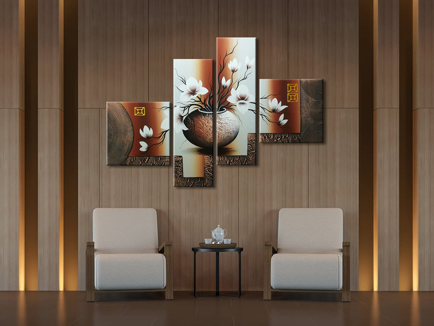 Wieco Art Huge Size Artwork 4 Panels 100% Hand-painted Modern Canvas Wall Art Elegant Flowers Paintings for Wall Decor Floral Oil Paintings on Canvas Art