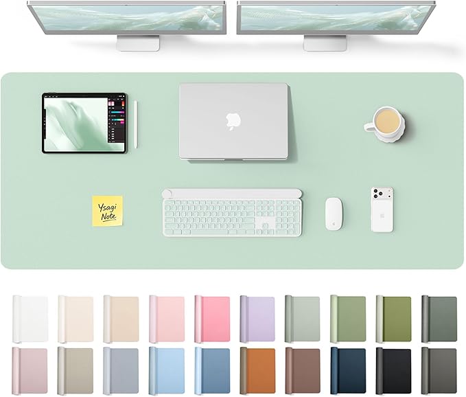YSAGi Leather Desk Pad Protector, Office Desk Mat, Large Mouse Pad, Non-Slip PU Leather Desk Blotter, Laptop Desk Pad, Waterproof Desk Writing Pad for Office and Home (Pale Green,55" x 17.2")