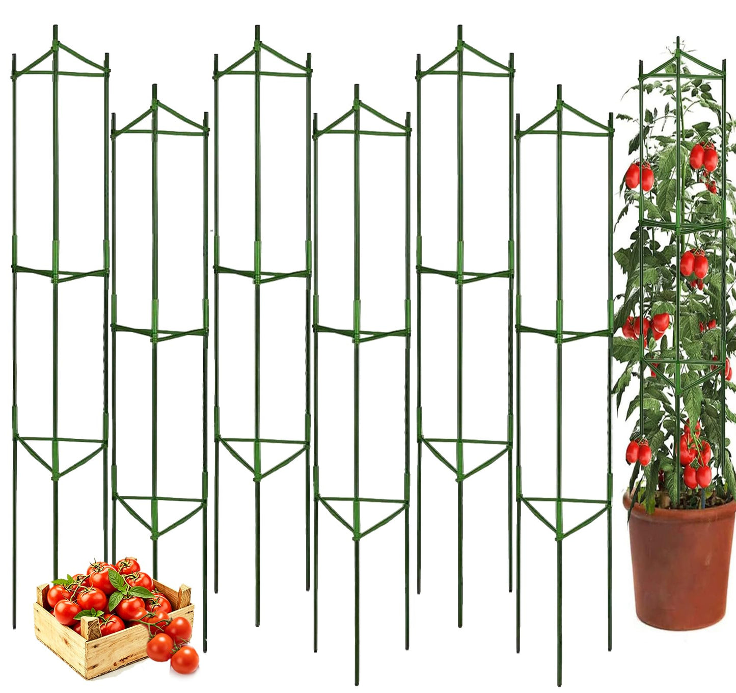 Moirsunt 6 Packs Tomato Cage for Garden Plant Support, Up to 48inch Garden Plant Stakes Tomato Trellis for Potted Plants, Deformable Tomato Cage Trellis for Climbing Plants Vegetables Flowers