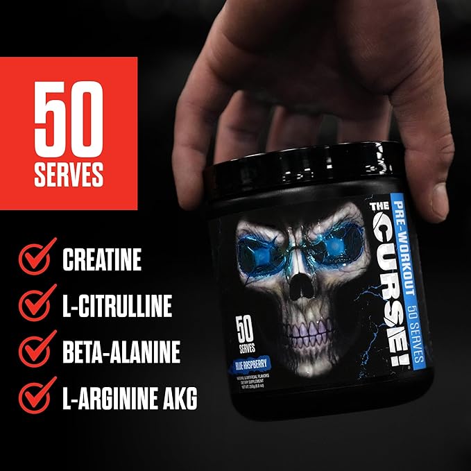 JNX SPORTS The Curse! Pre Workout Powder for Men & Women, Caffeine, Beta-Alanine, Creatine, L-Citrulline, 50 Servings, Peach Mango Flavor ??Boost Energy, Strength & Focus