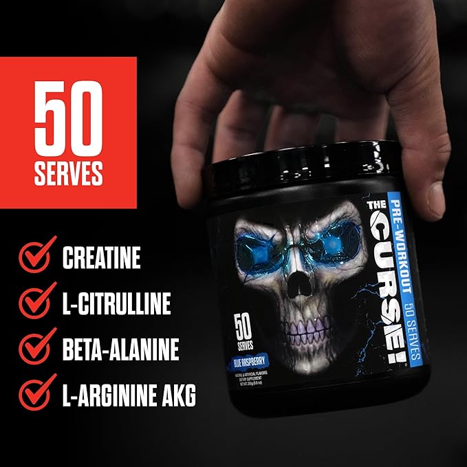 JNX SPORTS The Curse! Pre Workout Powder for Men & Women, Caffeine, Beta-Alanine, Creatine, L-Citrulline, 50 Servings, Green Apple Flavor ??Boost Energy, Strength & Focus