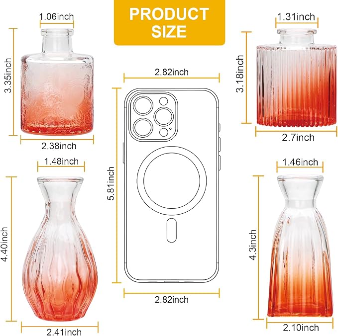 Mapoxy Glass Bud Vases Set of 4,Small Orange Flower Vases for Wedding Centerpiece Table Decorations,Clear Vintage Embossed Mini Vases,Flower Arrangements in Vases for Party or Home Decor