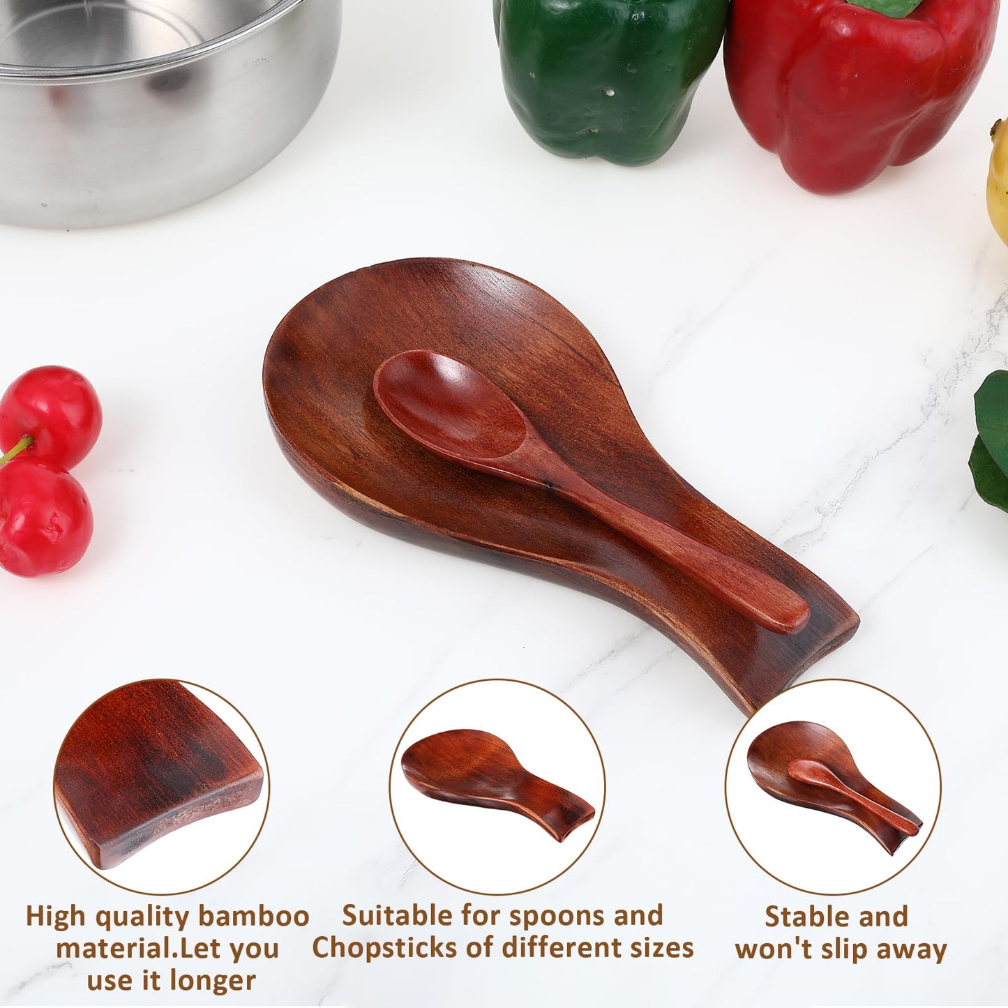 1 PCS Wooden Spoon Rest for Kitchen Counter, Smooth Wood Spoon Holder for Stove Top, Perfect Wood Utensil Rest for Spatula, Modern and Rustic Utensil Holder for Farmhouse (7.17"×3.62")