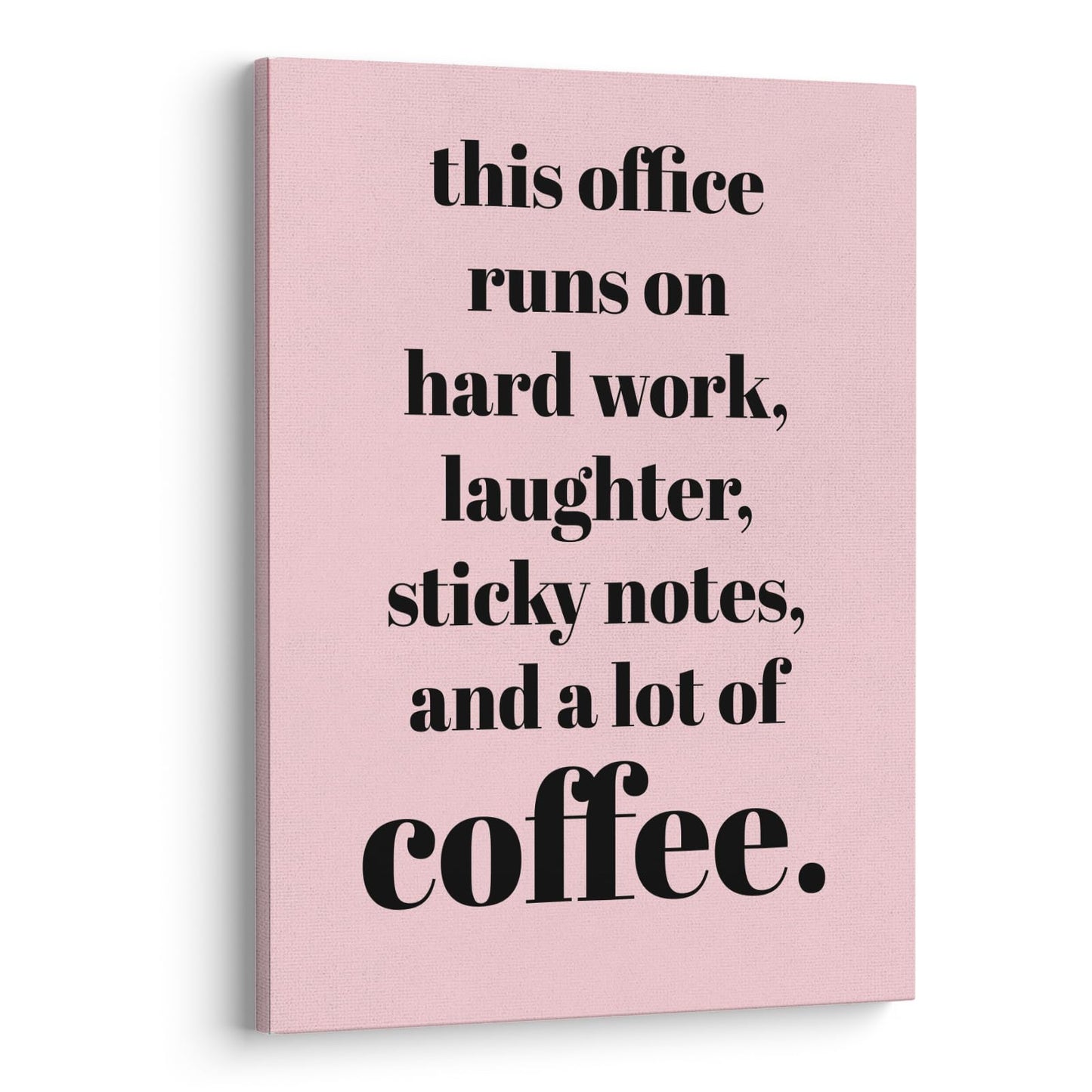 XWELLDAN Teamwork Quote Wall Art Canvas Print, Coffee Humor Workplace Decor, 11 x 14 Inch, Framed (Pink)