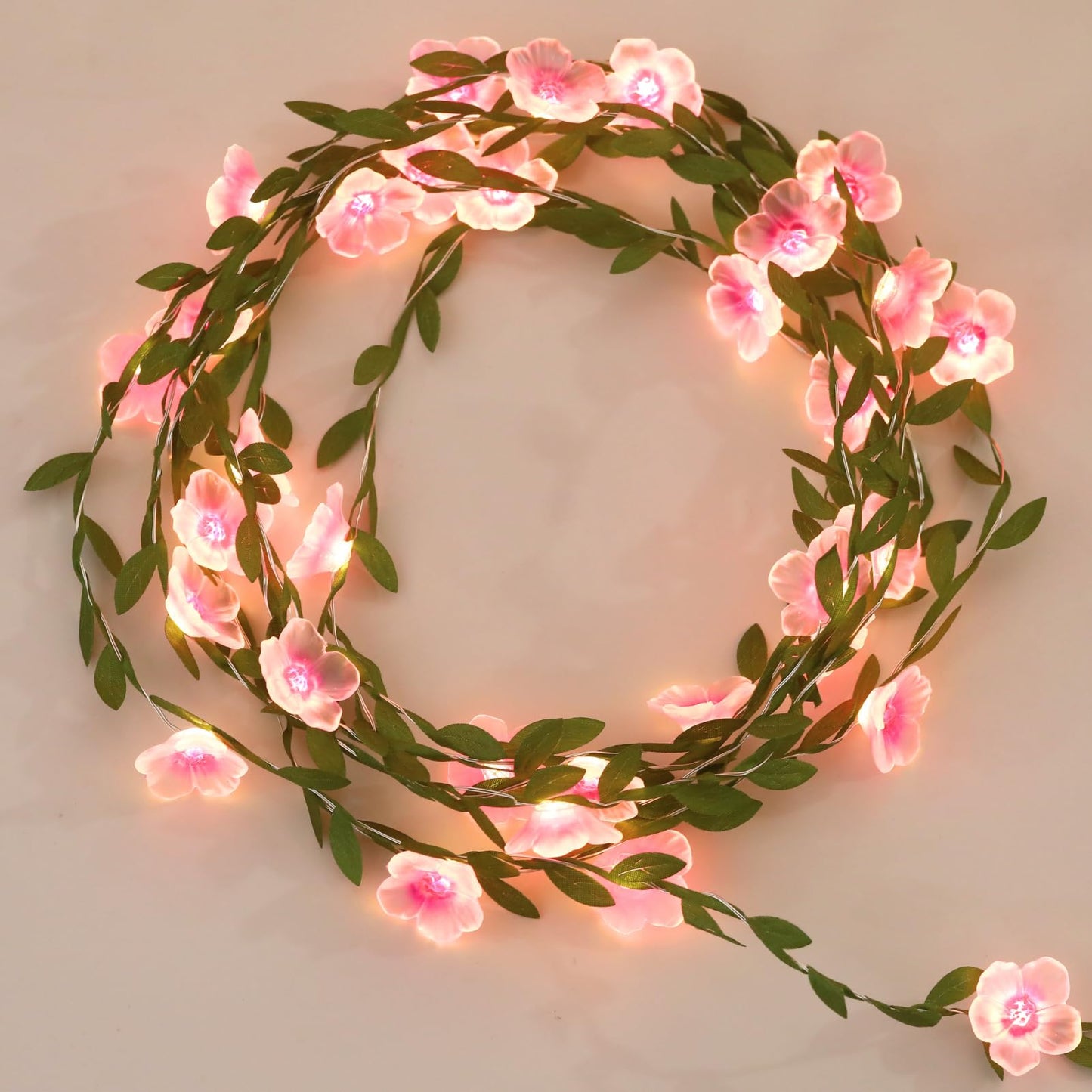 Cherry Blossom Vine Lights 13ft 40 LED Flower String Lights USB Plugin & Battery Operated Fairy Lights with Timer 8 Modes Remote Decorative Light for Mother's Day Graduation Bedroom Wedding Party