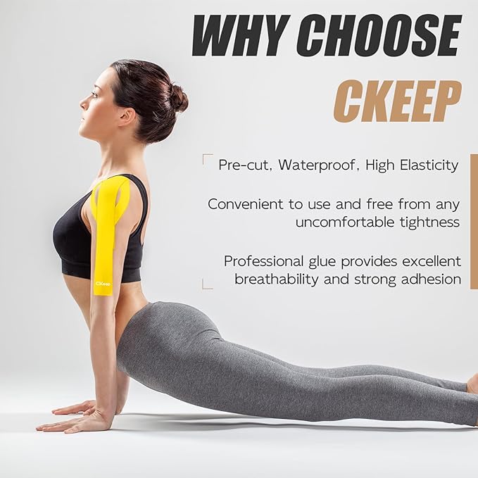 CKeep 4 Rolls Kinesiology Tape, Original Cotton Elastic Athletic Tape, 20 Precut 10" Strips Each,Yellow, Ideal for Muscle Support & Injury Prevention