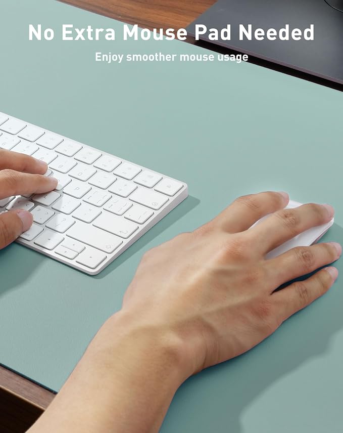 Aothia Faux Leather Desk Mat - Large Mouse Pad, Non-Slip PU Leather Blotter, Waterproof Writing Surface for Office and Home (Light Blue, 40" x 24")
