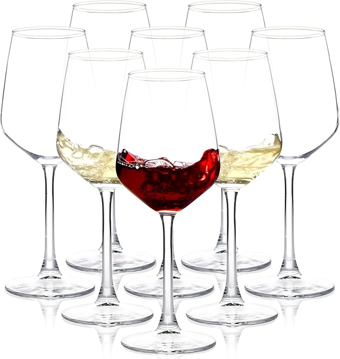 SHYRC Wine Glasses Set of 8, 12oz Clear Red/White, Long Stem Wine Glasses for Party, Wedding and Home