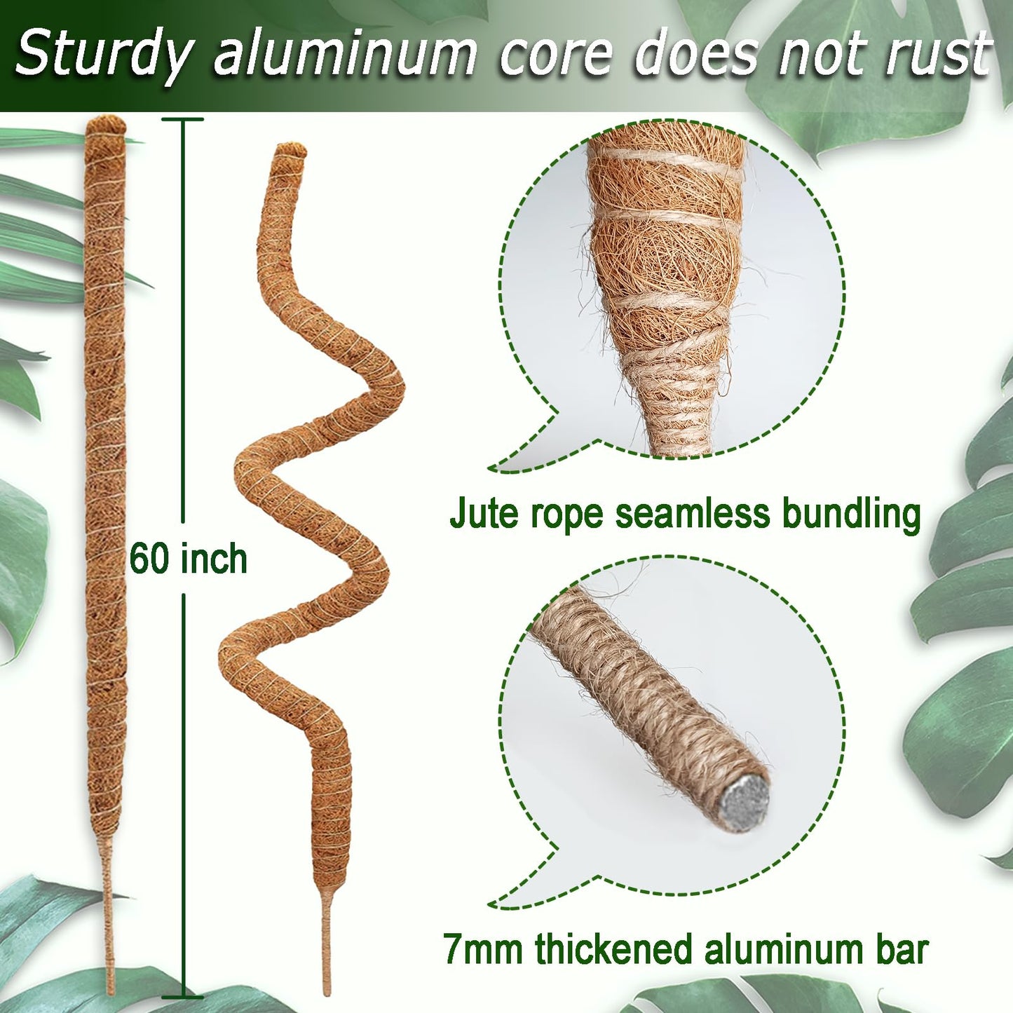 Soupiar 2 Pack 60'' Bendable Moss Pole for Monstera & Pothos - Tall Handmade Coco Coir Plant Support Stakes for Large Climbing Indoor Plants, Potted Houseplant Trellis Accessories