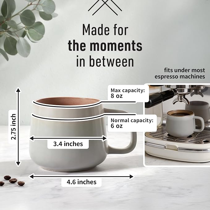 Ava Nord Small Ceramic Coffee Mugs Set of 4 | 8 oz Stoneware Coffee Cups | Lead-Free, Non-Toxic | Microwave & Dishwasher Safe | Comfortable Handle | Aesthetic Nordic Design for Cappuccino | Sage Ash