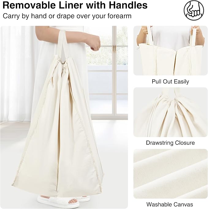 STO STO Double Laundry Hamper with Lid, 140L Large 2 Section Laundry Sorter, Laundry Basket with Removable Washable Canvas Liner Bag, Breathable Clothes Hamper for Bedroom Bathroom Laundry Room Closet