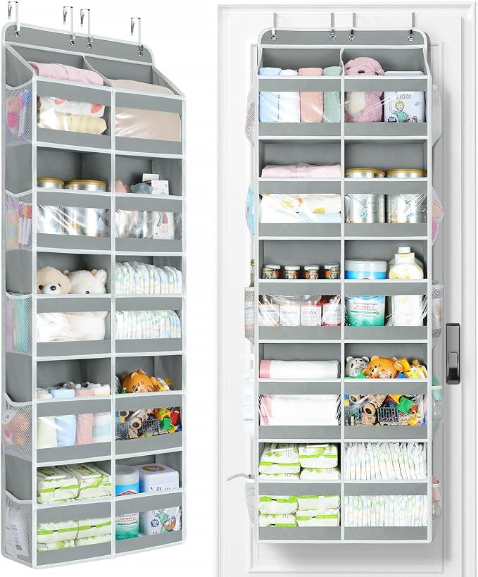 Yecaye 5-Tier Over The Door Organizer Dual-Column, 80lbs Load Over the Door Storage of 10 Compartments, Heavy Duty Door Organizer Hanging for Bedroom Closet Nursery Bathroom Pantry, Gray, 2 Pack