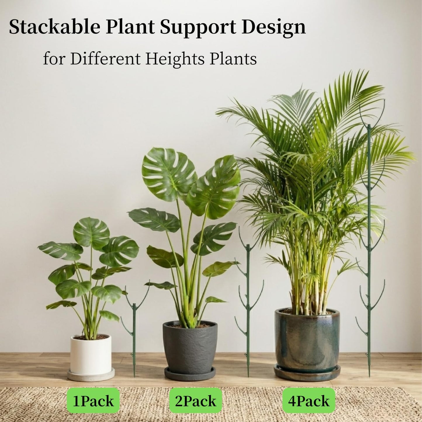 15 Pack Stackable Monstera Plant Support Stakes, 120inch Climbing Plant Sticks Structures with Garden Ties, Durable Alternative to Moss Pole for Indoor Outdoor Plants