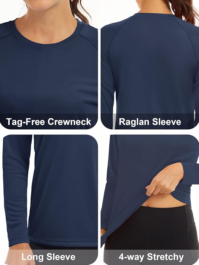 MAGCOMSEN Women's 2 Pack Long Sleeve Shirts UPF 50+ Sun Protection Quick Dry Swim Shirt for Rash Guard Fishing Workout
