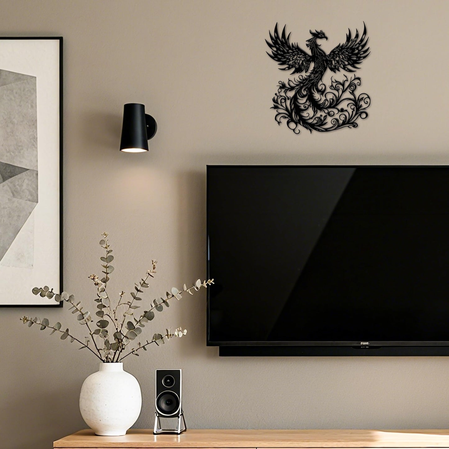 Rajukit Phoenix Wall Art, Wall Decor Metal Phoenix Rising Statue, Black Metal Wall Decor gift for Christmas, Thanksgiving, housewarmings, 12x11 Inch