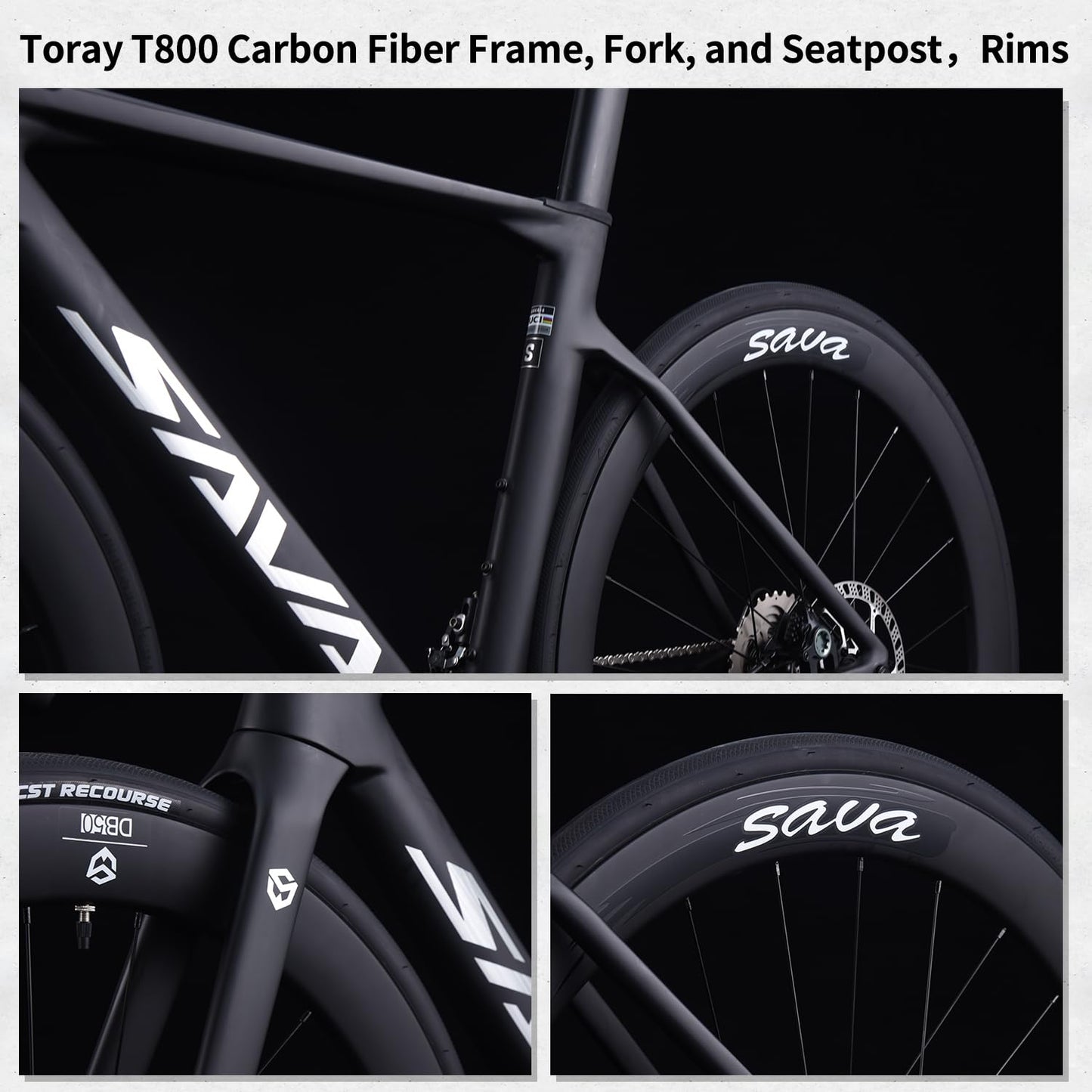 SAVADECK A7L Carbon Road Bike, T800 Carbon Fiber Frame 700C Racing Bicycle with Shimano 105 R7100 24 Speed Groupset and Hydraulic Disc Brake, Ultra-Light Carbon Bike for Man and Women(Black,47cm)