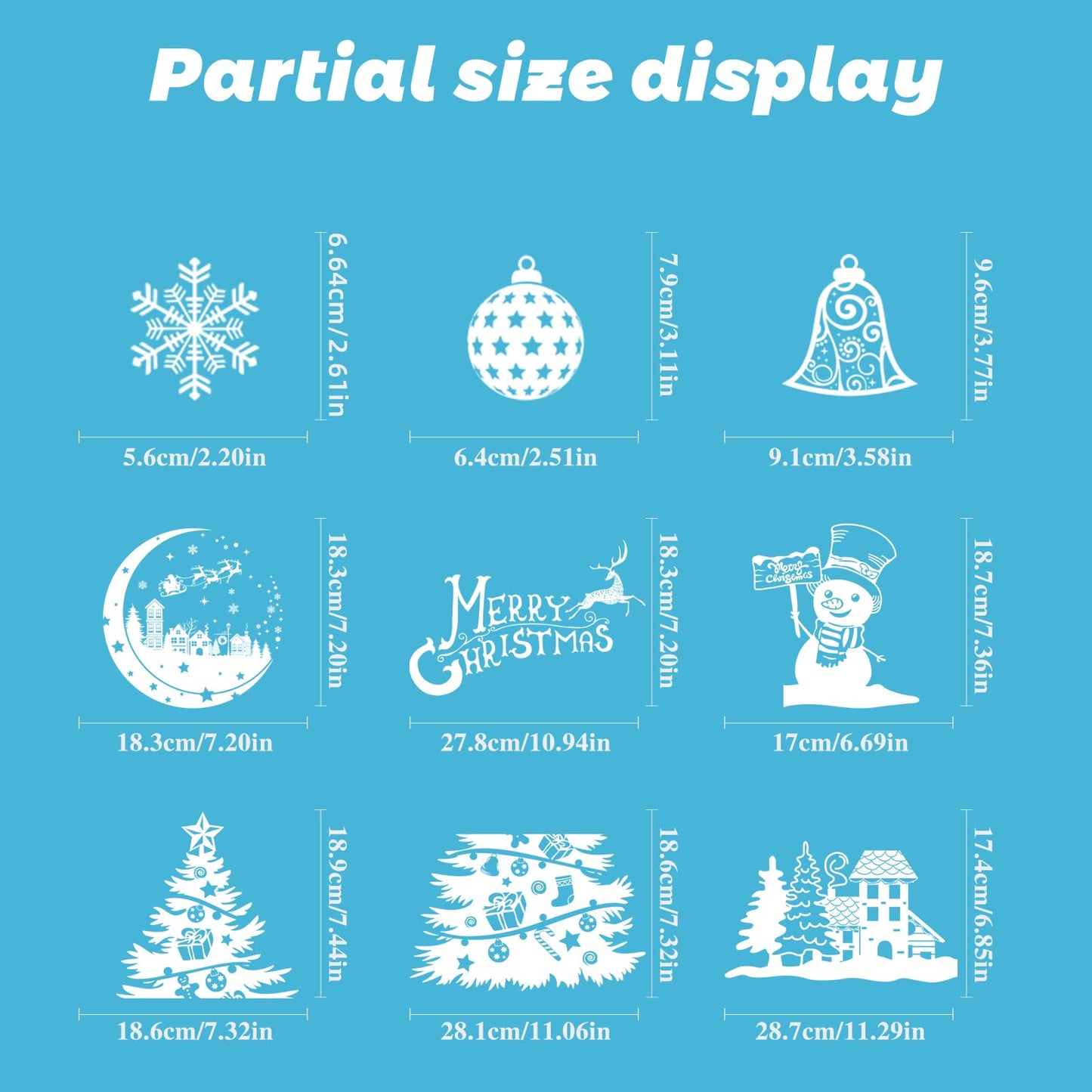 YLXLLSM Christmas Window Clings Decorations for Glass Window, 9 Sheets Winter Snowman Tree Snowflake Christmas Stickers Decoration, Double Sided Removable Xmas Decal for Home Party School Office Decor