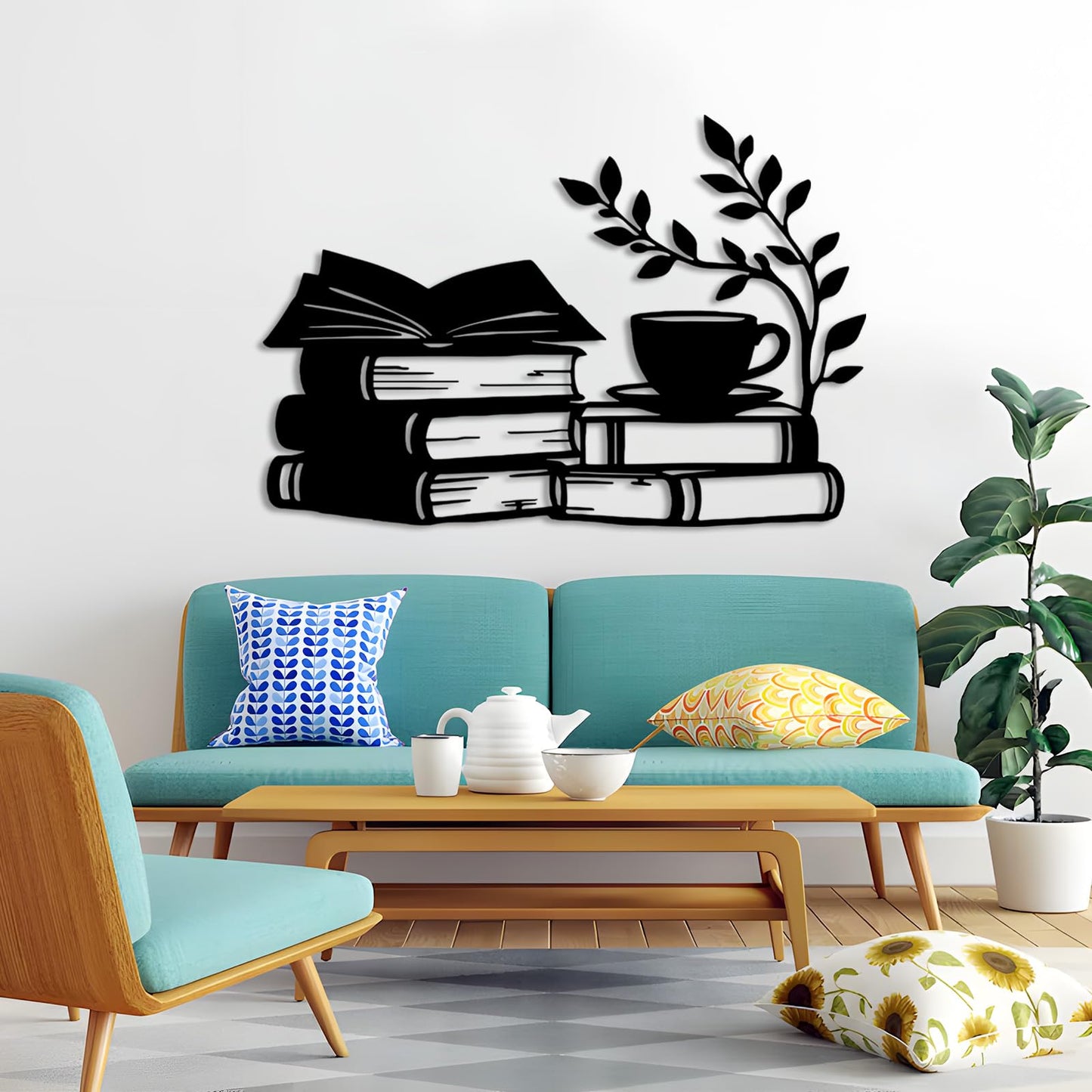 Books Metal Wall Art, Metal Books Wall Decor, Reading Room Wall Decor, Book Wall Sign, Home Decor Living Room, Study Room Art (Gold, 35"x24"|90x61cm)