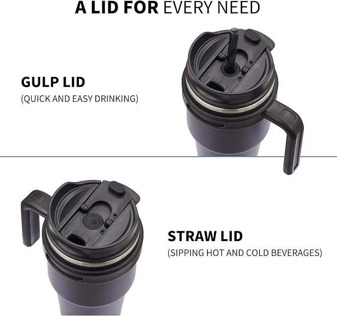 20 oz Insulated Coffee Mug Tumbler with Handle, Stainless Steel Travel Mug Tumbler with Lid and Straw,Double Wall Vacuum Leak Proof Ice Coffee Thermal Cup, Sky Blue