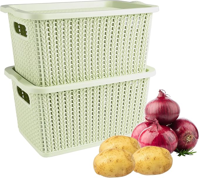 Onion and Potato Storage Bins Set,Stackable Plastic Pantry Box with Lids,BPA-Free,Potatos and Onions Storage Baskets for Kitchen,Countertop,More Vegetable Storages Pantry Baskets Organization
