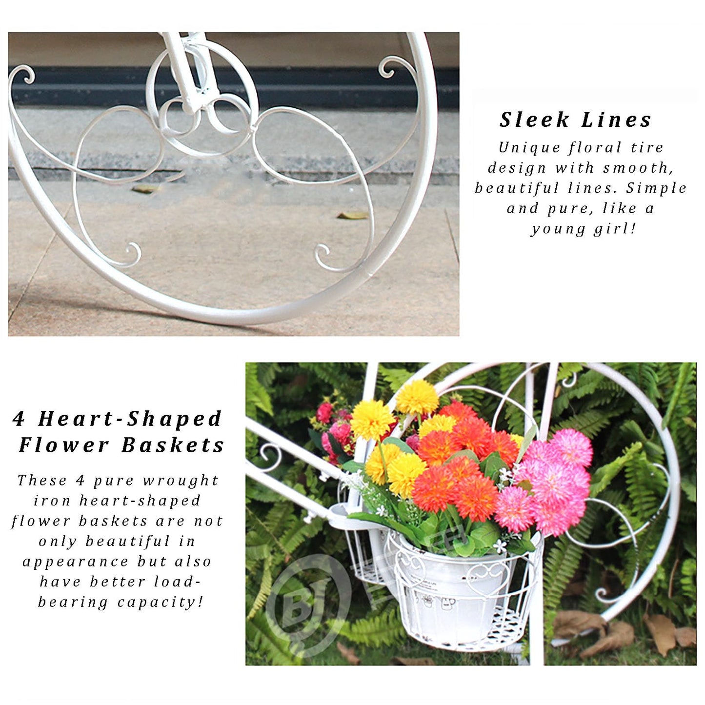 yerealye Metal Bicycle Plant Stand, Outdoor/indoor Decorative Flower Rack Bike Shape Planter Flower Holder with 4 Baskets for Patio, Garden, Balcony, Yard, Home Decor Ornament(108x70cm(42x27), Gold)