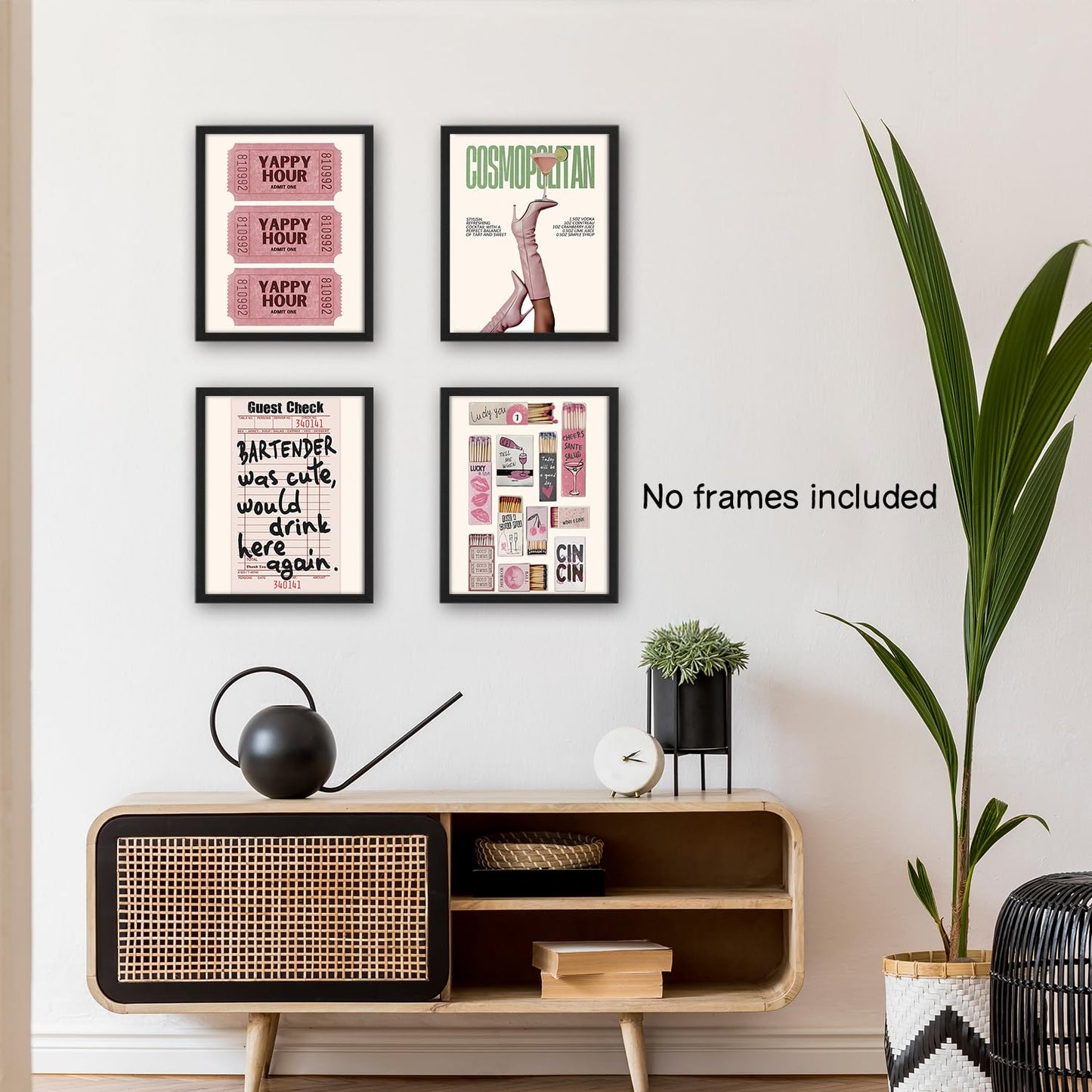 NaZaUK Pink Bar Cart Decor Wall Art, Aesthetic Artwork for Home Living Room Bar Cart Kitchen Wall Decor for College Apartment Set of 4, 8x10 Inch (Unframed)