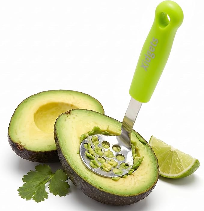 2pc Gift Set | Large Stainless Steel Meat Chopper & Masher | 6-Blade Ground Beef Chopper Tool & Mini Avocado Masher | Heat Resistant Grip | Dishwasher Safe (Midnight Plum/Zippy Green)