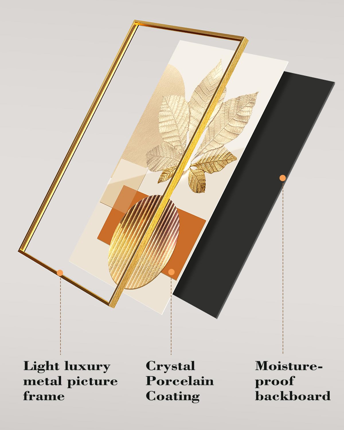 Azartslr Large Framed Modern Rose Gold Wall Art, Luxury 3 Pieces Aluminum Alloy Wall Decor for Living Room, Abstract Gold and Beige Home Bedroom Art Painting, Geometric Crystal Porcelain Artwork Dining Room Pictures Decoration 16x24in