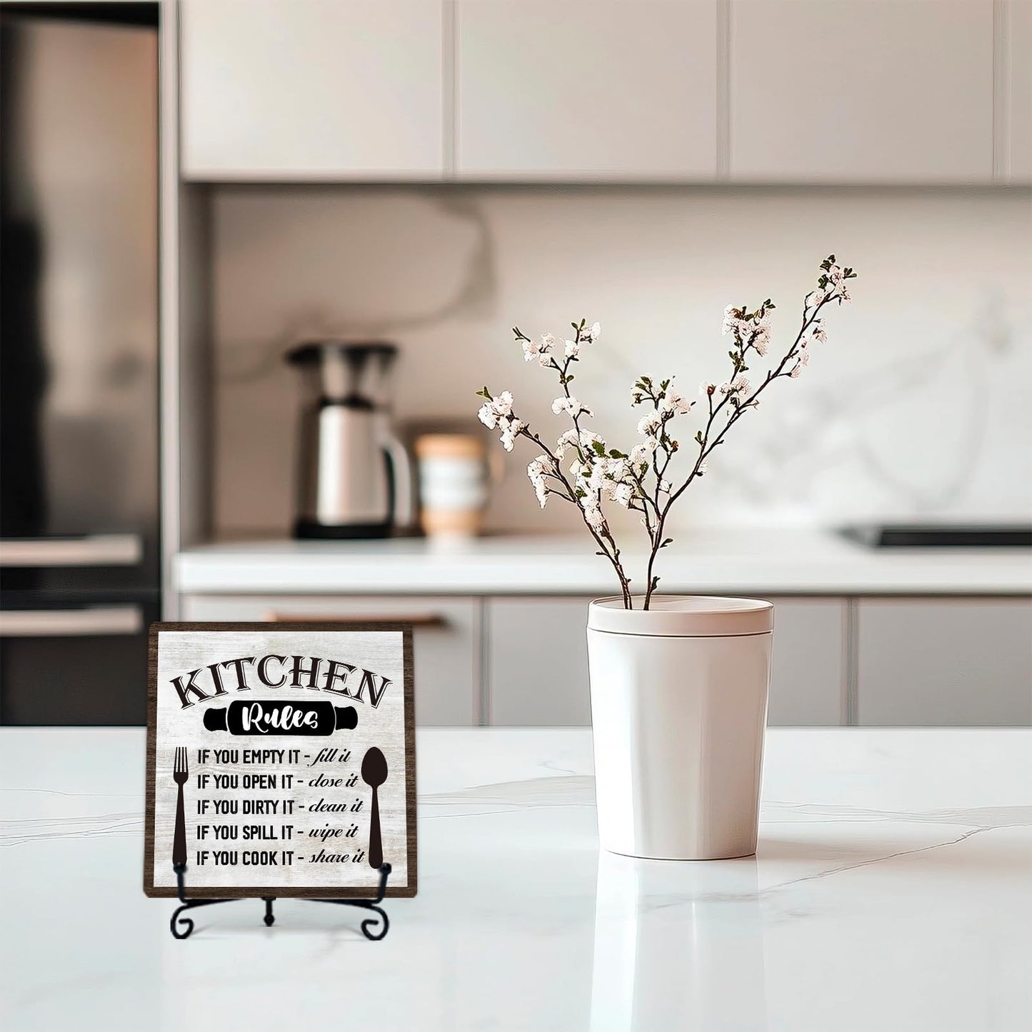 DETIHO Funny Kitchen Decor, Kitchen Signs for Counter, Rustic Wood Sign for Home Dining Room Coffee Shelf Table Display - G07