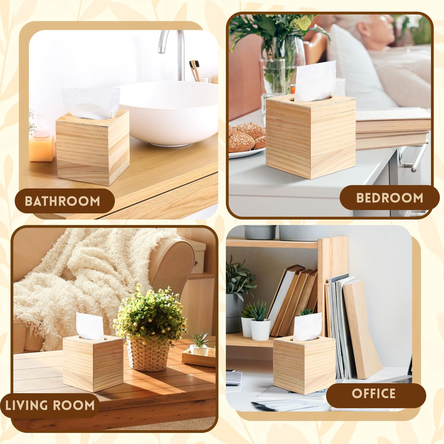 Wonderjune 6 Pcs Wood Tissue Box Cover for DIY Unfinished Wood Box Custom Design Square Wooden Tissue Cover Holder with Flip Opening Top for Arts Crafts Bathroom Decor Home Decor