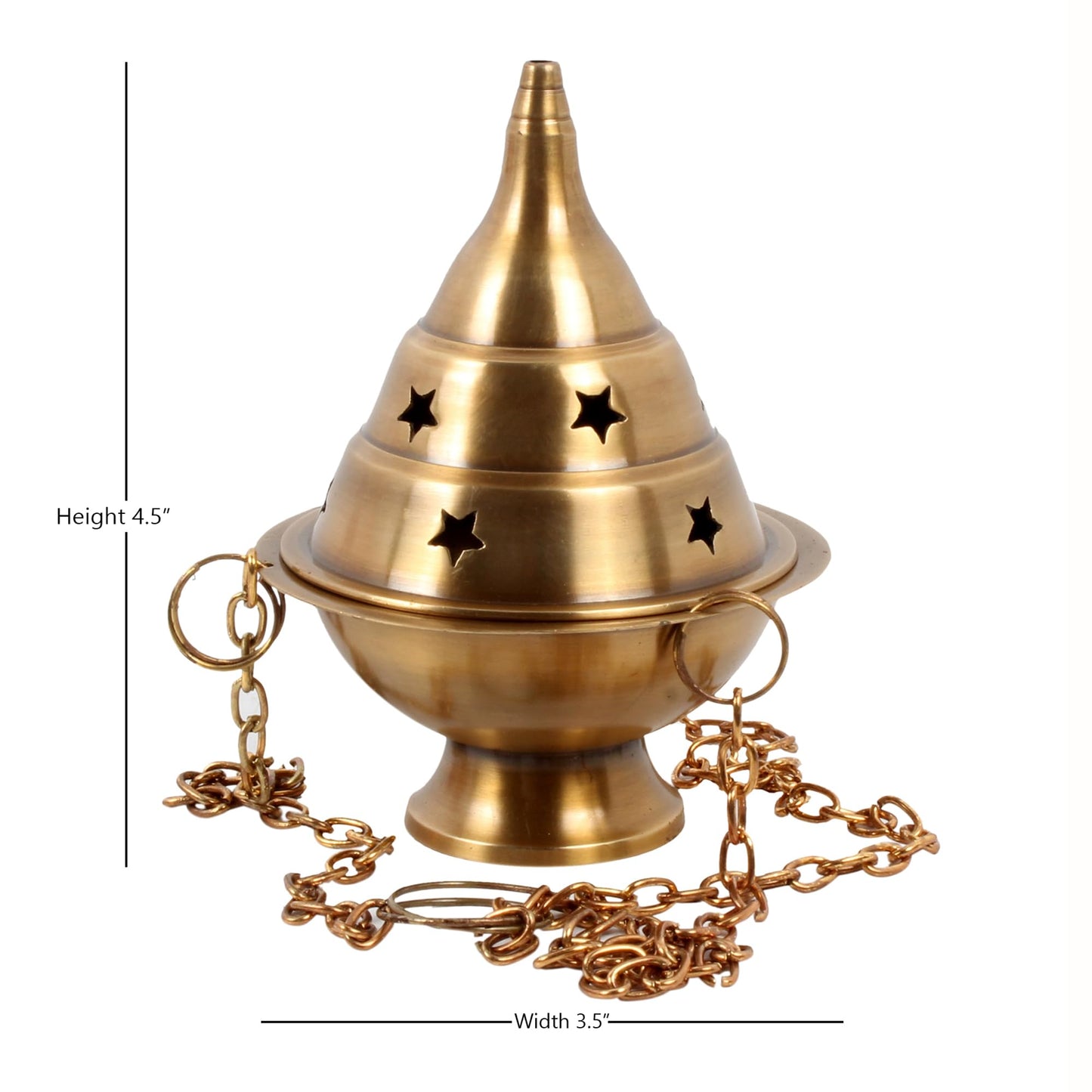 Brass Hanging Incense Burner Censer for Charcoal & Resin, Antique Brass Incense Holder with Chain, 4.5 Inch High